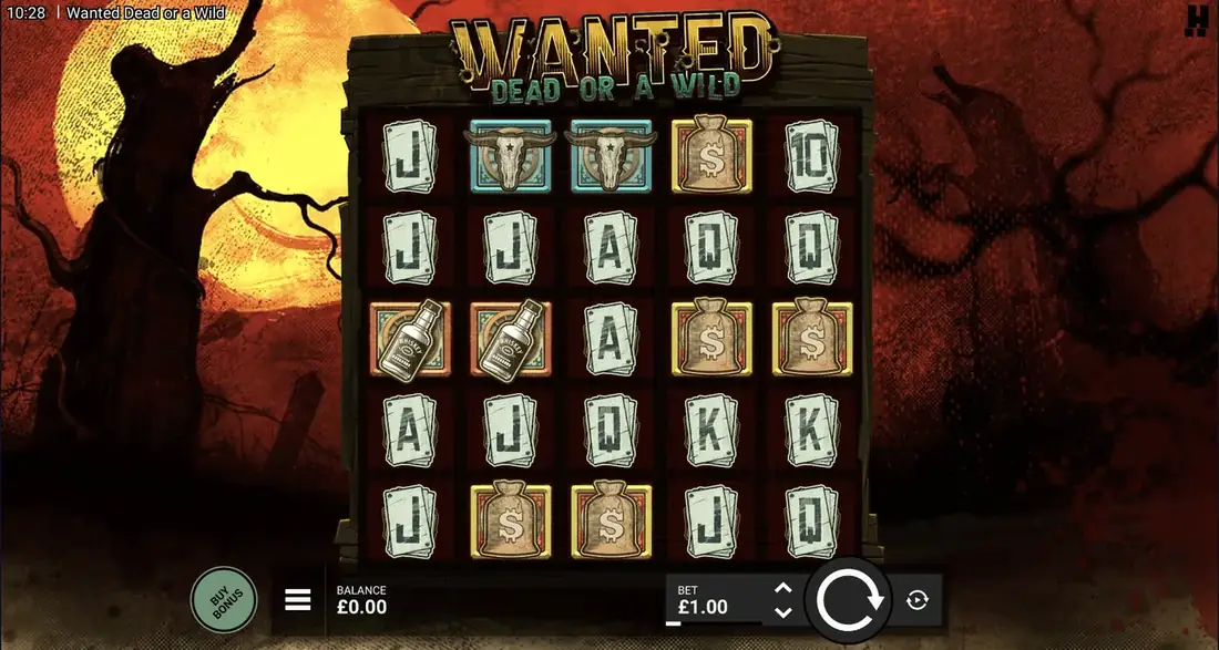 Symbols landing on a spin of Wanted Dead or a Wild